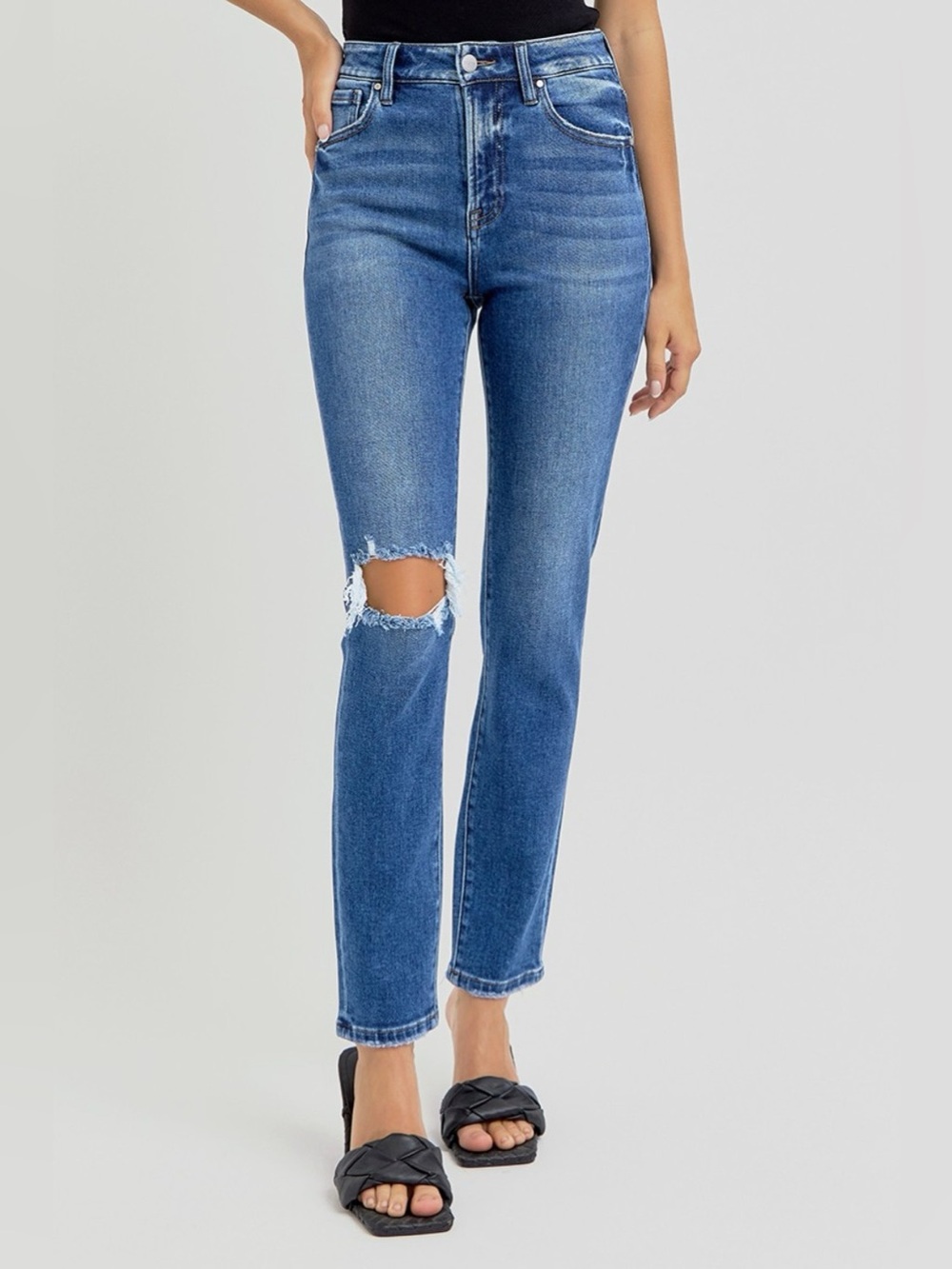 RISEN Full Size High Rise Ankle Skinny Knee Distressed Jeans